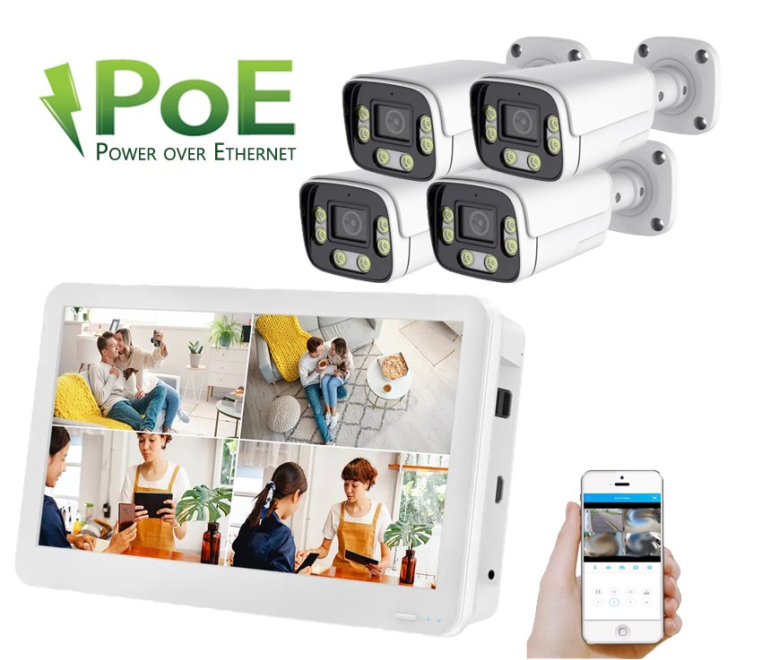 PoE IP 4 kamerov set XM-404D 8MPx s LDC 12", CZ menu