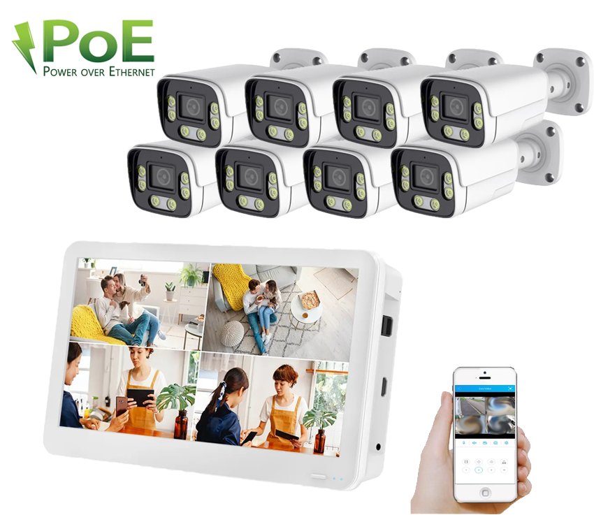 4K PoE IP 8 kamerov set XM-804D 8MPx s LCD 12"