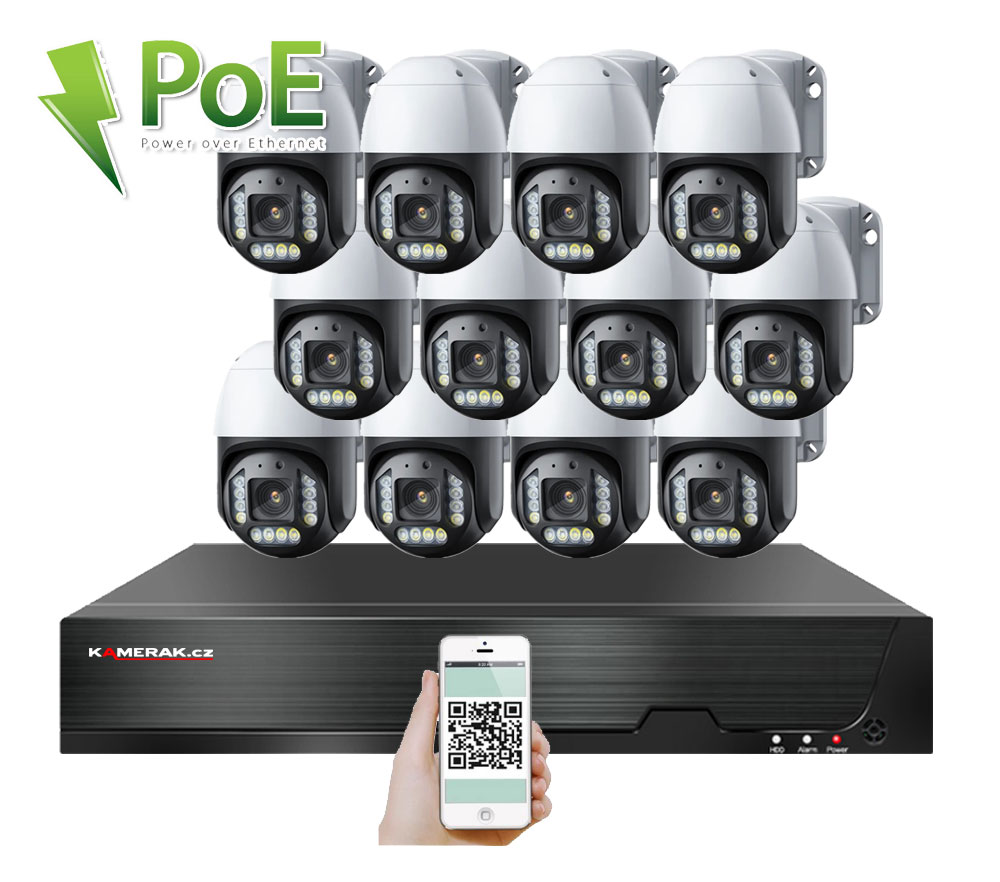 12 kamerov systm PoE XM-PTZ-1220B 4Mpx s otonmi kamerami