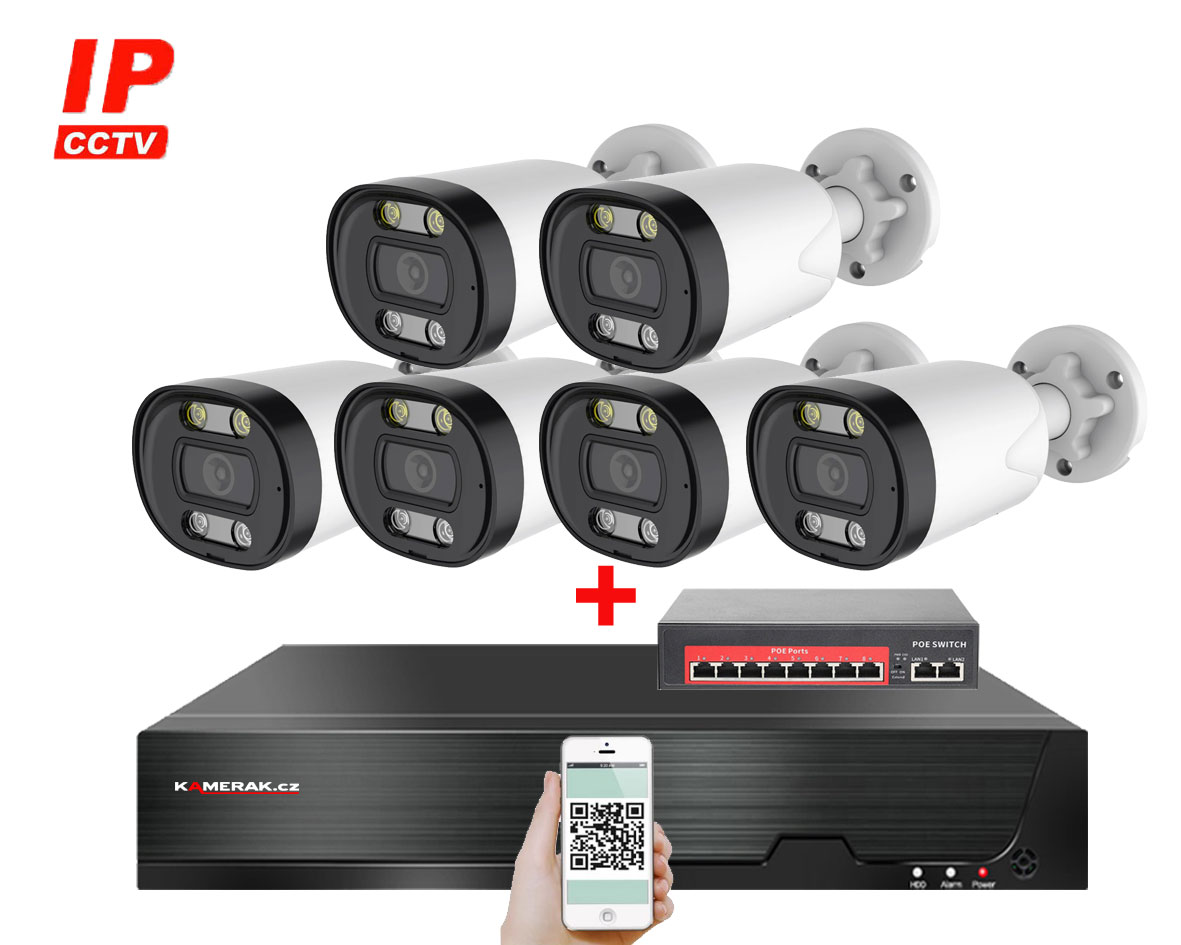 6 kamerov IP systm IP XM-613B-Ext. 4MPx s externm PoE napjenm