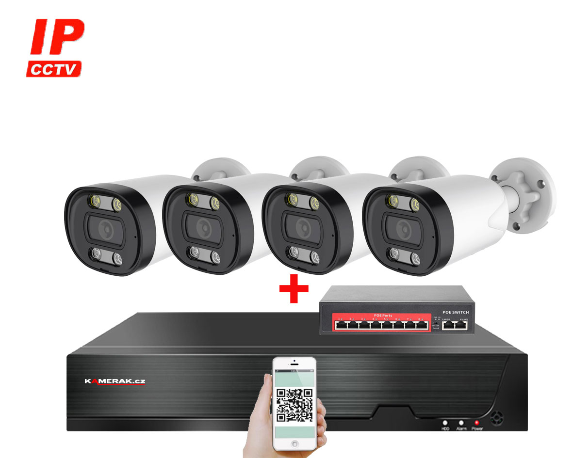 4 kamerov IP systm IP XM-413B-Ext. 4MPx s externm PoE napjenm