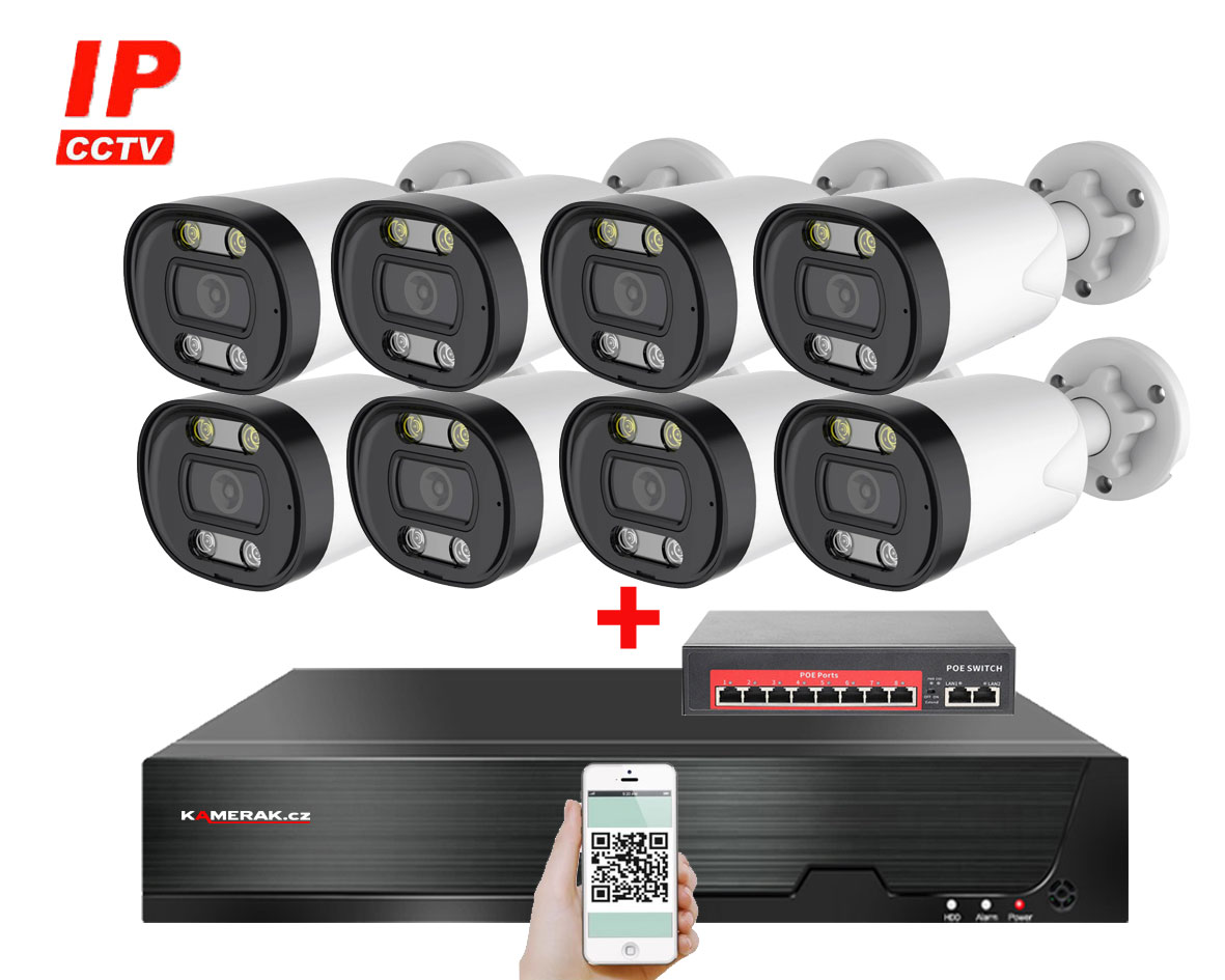 8 kamerov IP systm IP XM-813B-Ext. 4MPx s externm PoE napjenm