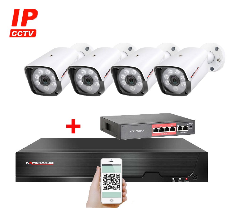 4 kamerov IP systm IP XM-401B-Ext. 4Mpx s externm PoE napjenm