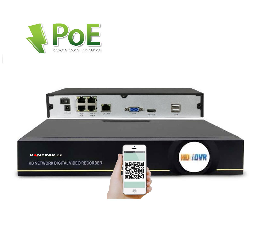 Rekordr pro 4 IP kamery s vestavnm PoE napjenm