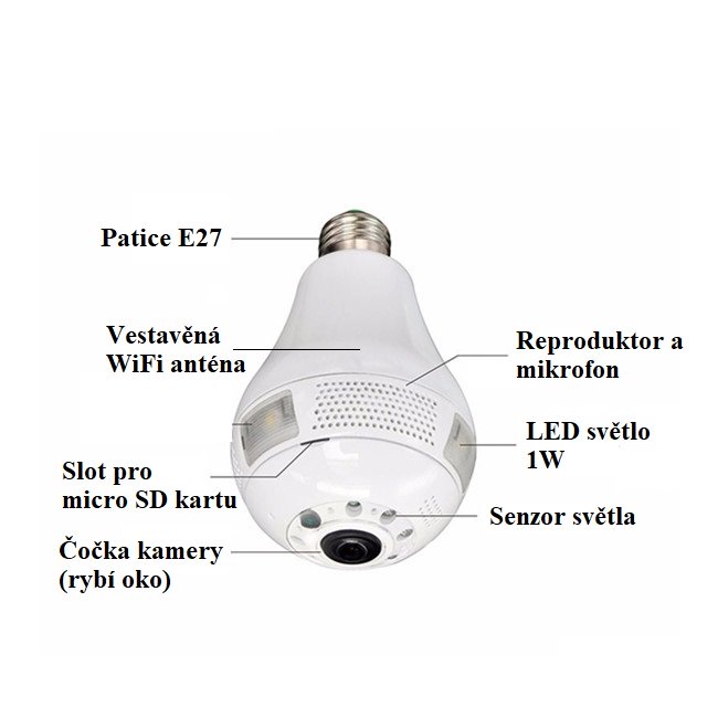 P2P WIFI IP panoramatick kamera XM-E27-10 2MPx rovka E27 LED svtlo