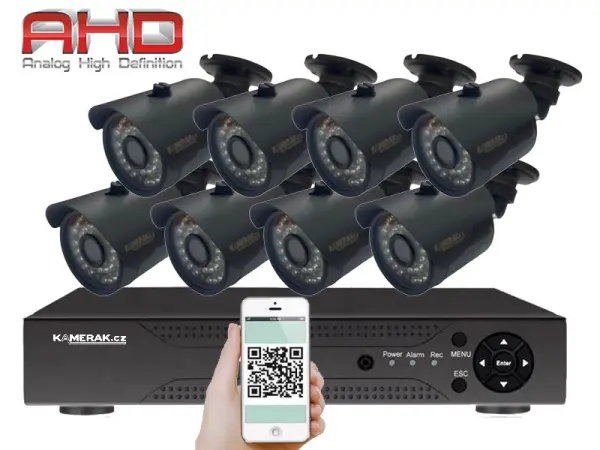 8 kamerovy ahd set wn8-58a 2mpx 1080p, h.265, cz menu