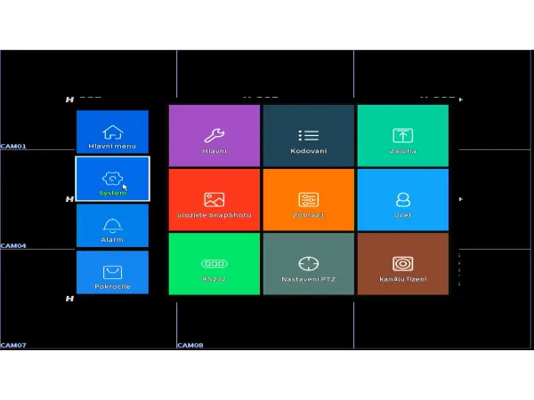 dvr 8ch xm-a108 5mpx (ahd,ip,analog) pro 8 ahd kamer, cz menu
