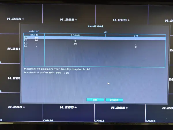 dvr 16ch xm-a116ch 5mpx (ahd,ip,analog) pro 16 ahd kamer, cz menu