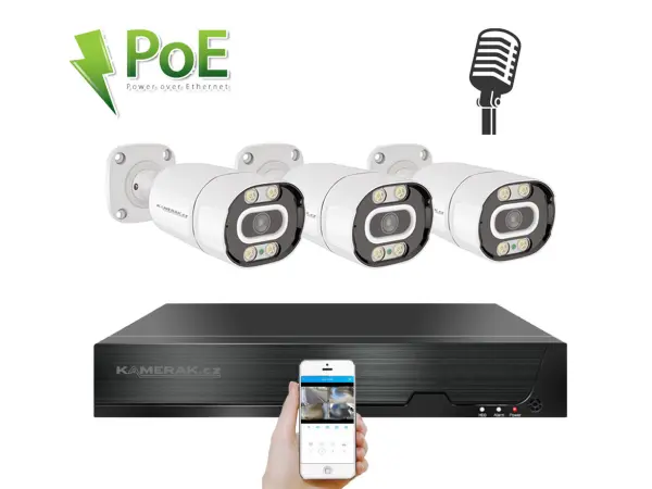 4k poe ip 3 kamerovy set xm-303d 8mpx, cz menu