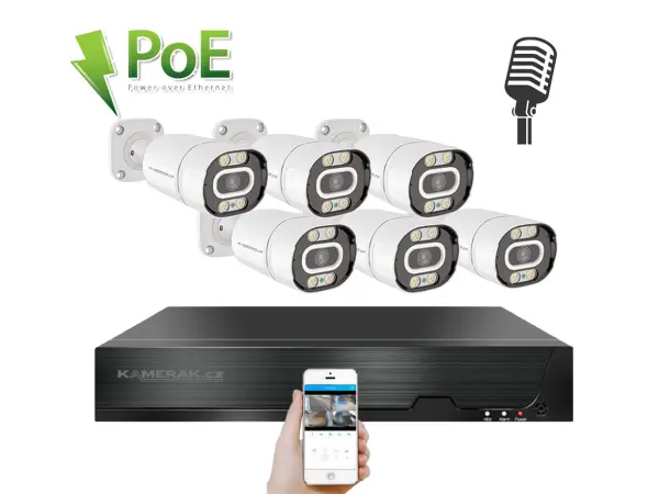 poe ip 6 kamerovy set xm-603b 4mpx, mikrofon, cz menu
