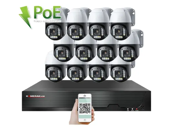 poe ip 12 kamerovy set xm-ptz-1221d 5x zoom, 8mpx, cz menu
