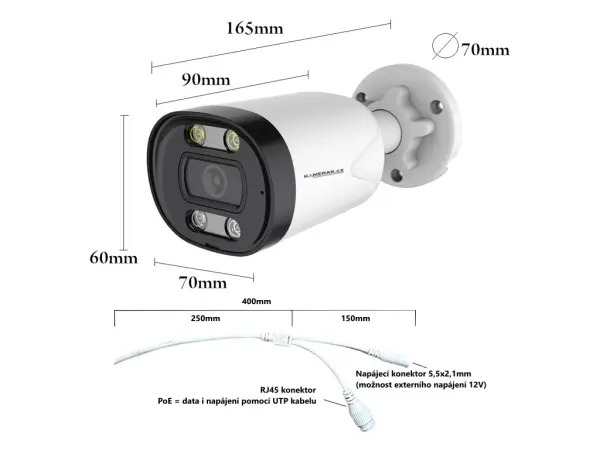 poe ip kamera  xm-13b 4mpx, ir i led prisvit, bullet bila s mikrofonem