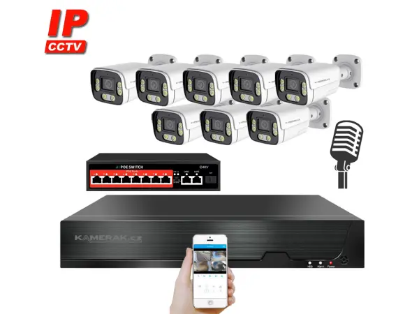ip 8 kamerovy set s externim poe xm-806b-ext. 4mpx, mikrofon, cz menu