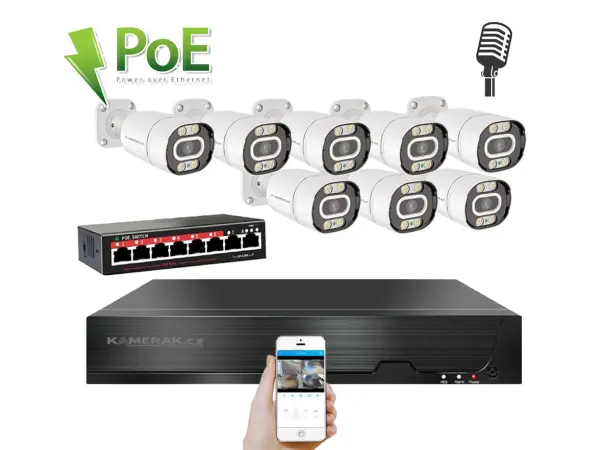 4k ip 8 kamerovy set s externim poe xm-803d-ext. 8mpx, cz menu