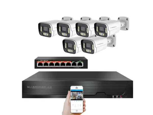 4k ip 6 kamerovy set  s externim poe xm-606d-ext. 8mpx, cz menu