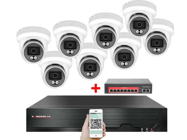 4k ip 8 kamerovy set  s externim poe xm-809d-ext. 8mpx, cz menu