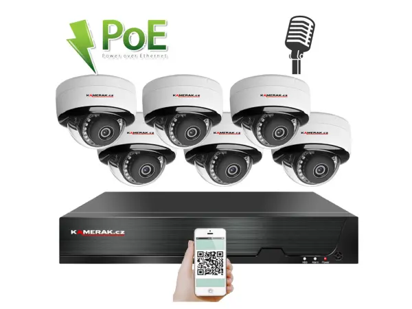 4k poe ip 6 kamerovy set xm-605d 8mpx, mikrofon, cz menu 