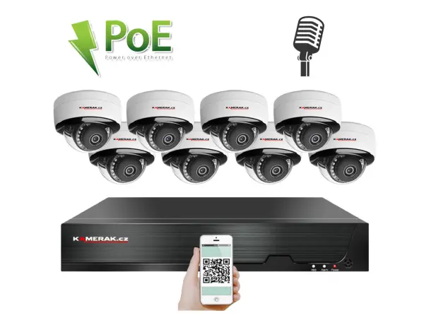 poe ip 8 kamerovy set xm-805b 4mpx, mikrofon, cz menu