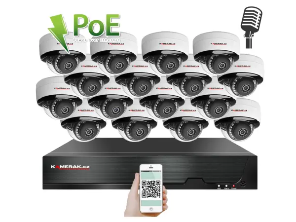 4k poe ip 16 kamerovy set xm-1605d 8mpx, mikrofon, cz menu
