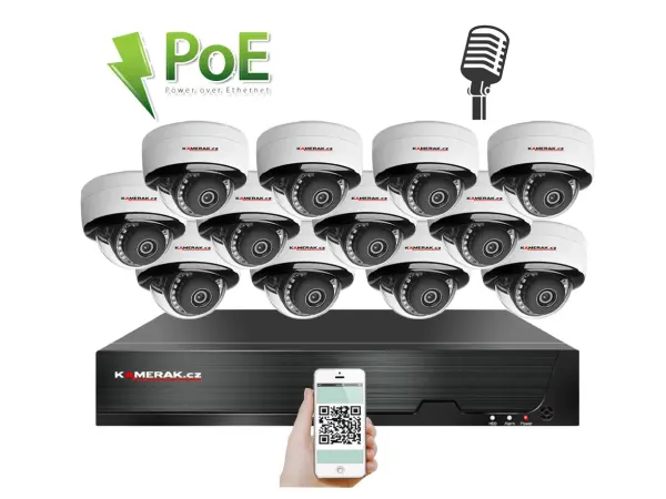 poe ip 12 kamerovy set  xm-1205b 4mpx, mikrofon, cz menu
