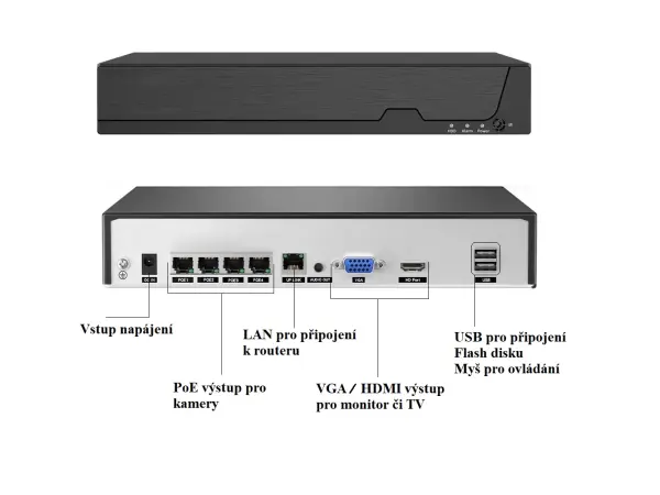 poe nvr-7408 8ch 8mpx, h.265 rekorder pro 8 ip kamery, cz menu