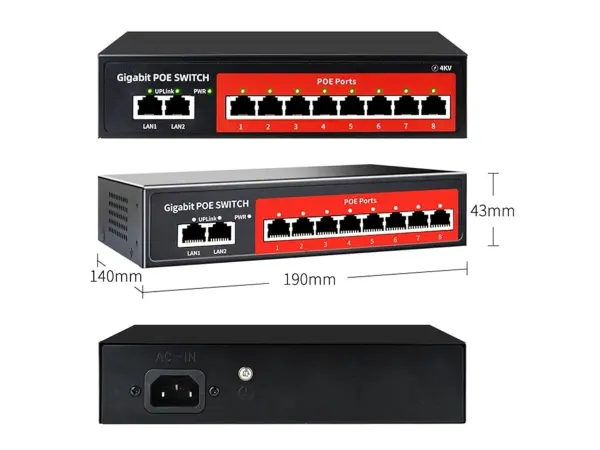 poe switch gps208 10portu rj45 gigabit (8*poe+2*uplink) s rychlosti 10/100/1000 mb/s