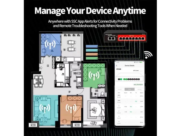 poe switch gps208 10portu rj45 gigabit (8*poe+2*uplink) s rychlosti 10/100/1000 mb/s