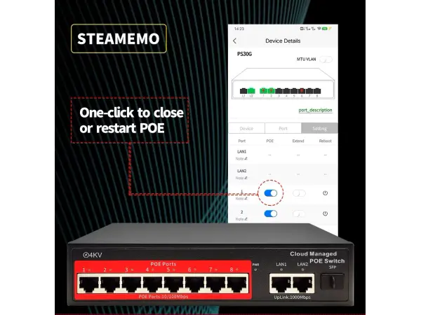 poe switch ps308g 10portu rj45 (8*poe 100mbps +2*uplink 100/1000mbps) ieee 802.3 af/at