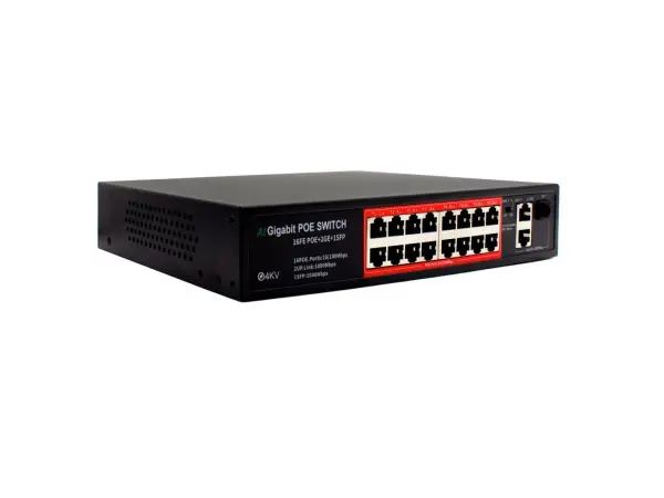 poe switch poe316g 18portu rj45 (16*poe 100mbps +2*uplink 100/1000mbps) ieee 802.3 af/at - rack mount