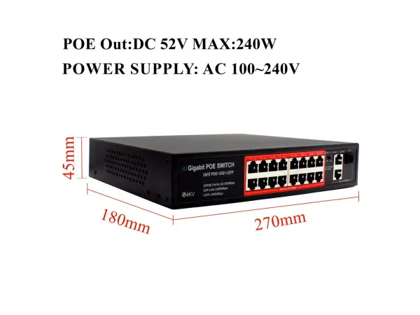 poe switch poe316g 18portu rj45 (16*poe 100mbps +2*uplink 100/1000mbps) ieee 802.3 af/at - rack mount