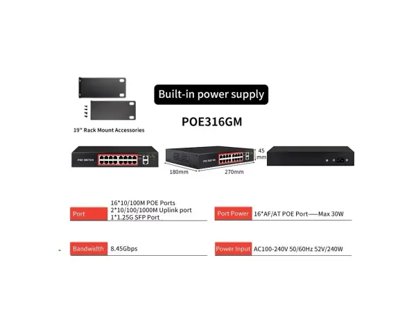 poe switch poe316g 18portu rj45 (16*poe 100mbps +2*uplink 100/1000mbps) ieee 802.3 af/at - rack mount