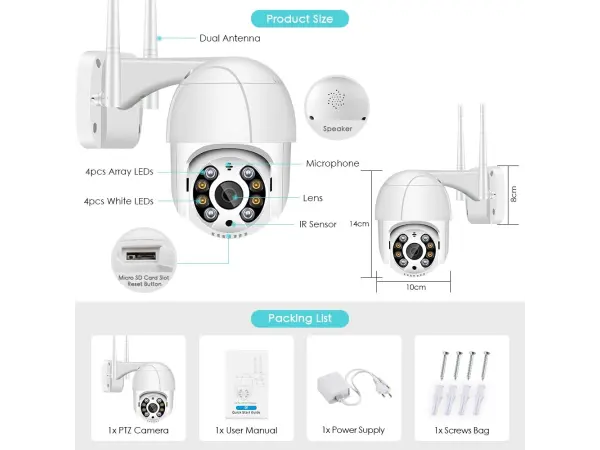 4k p2p smart wifi ptz xm-838 8mpx  kamera se zvukem icsee