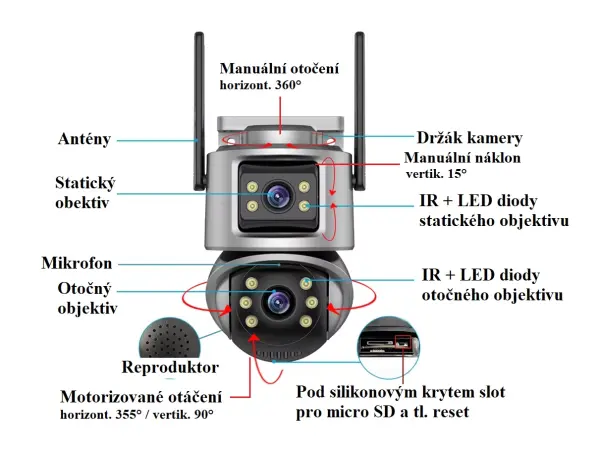 wifi ptz otocna kamera oem prokam xm-622 6mpx se dvema objektivy black