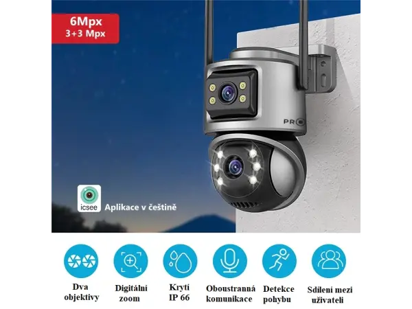 wifi ptz otocna kamera oem prokam xm-622 6mpx se dvema objektivy black