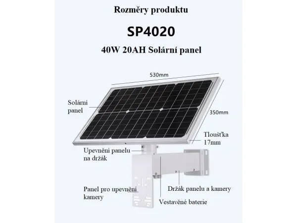 solarni panel 40w vc baterie 20ah pro cctv kameru