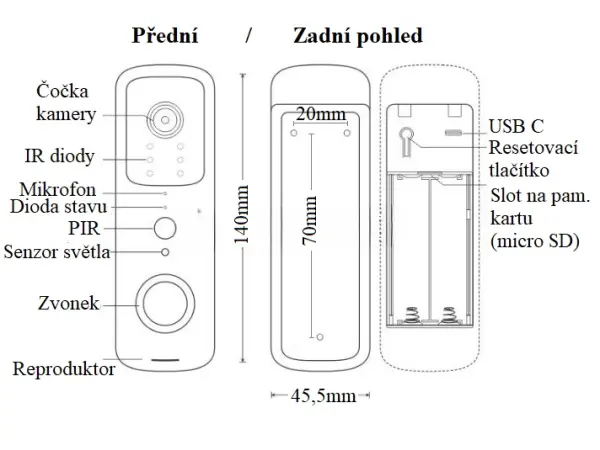 wifi tuya vodotesny video zvonek pst-t30 black