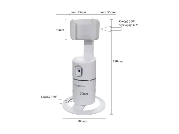 volna automaticky selfie stativ, otocny drzak na telefon sleedujici pohyb t8 cerny