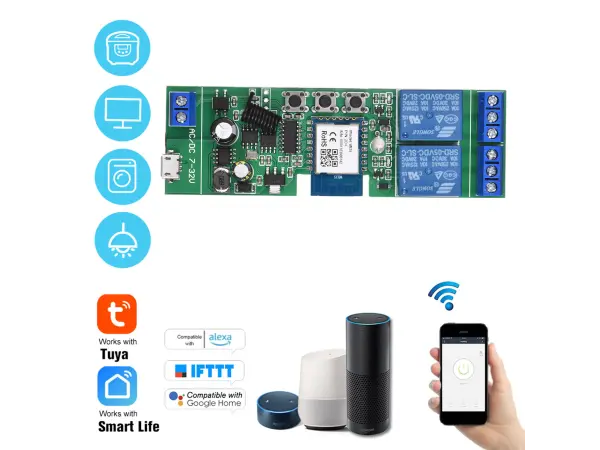 tuya smart 2kanalovy spinac wi-fi+rf 433mhz prijimac 7-32v pst-tywr-2ch+rf