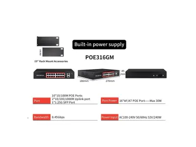 AI PoE Switch POE316G (16*PoE 100Mbps+2*uplink 1000Mbps)