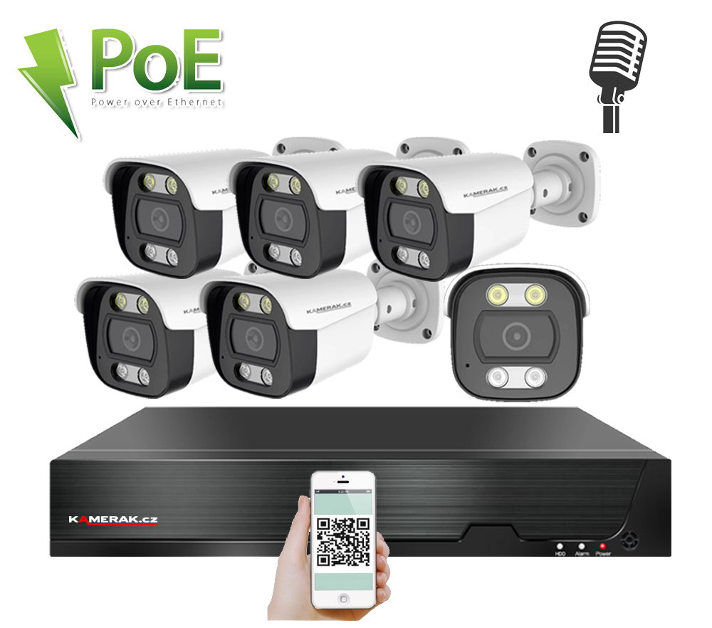 4K PoE IP 6 kamerov set XM-614D 8MPx, mikrofon, CZ menu - 15290 K